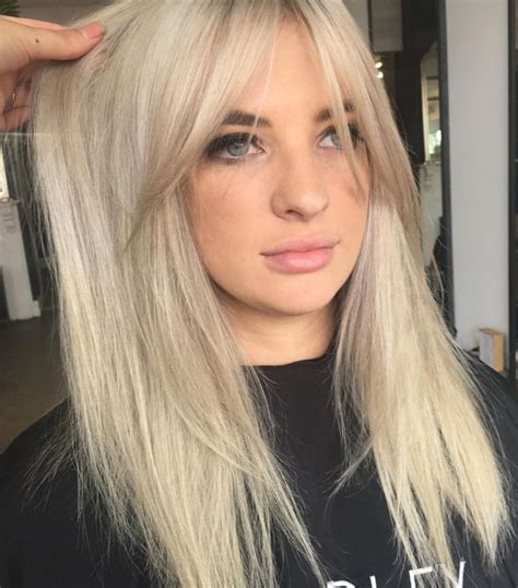 Blonde Platinum Silver Hair Color And Curtain Bangs Hairstyles