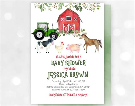Farm Baby Shower Invitation Tractor Boy Baby Shower Invite Editable