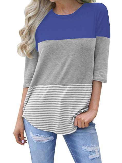 Fashion Women Half Sleeve Loose Patchwork Striped T Shirt Casual Tops T Shirts Tee In T Shirts