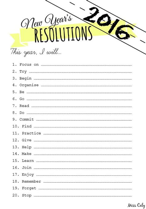 Free Printable New Year's Resolutions List - With Prompts ...