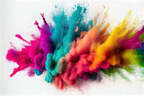 Colorful Rainbow Holi Paint Color Powder Explosion Isolated White Wide