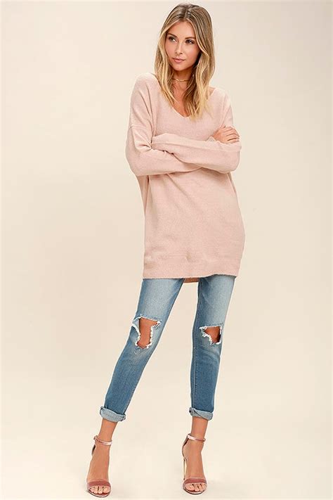Cute Blush Pink Sweater Backless Sweater Lace Up Sweater 4500