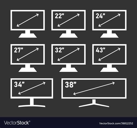 Diagonal Screen Size In Inches Display Different Vector Image