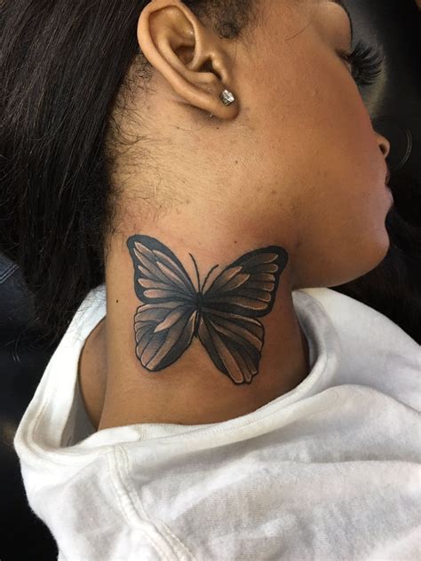 ‪ Meanbitchjordy ‬ Girl Neck Tattoos Neck Tattoos Women Butterfly Neck Tattoo