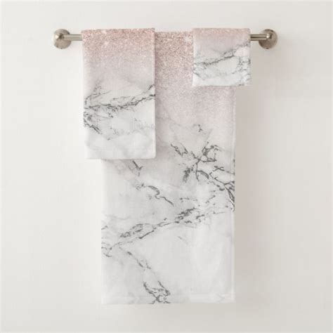 Chic Faux Rose Pink Glitter Ombre White Marble Bath Towel Set Zazzle