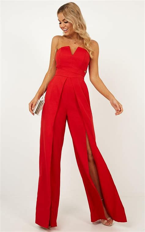 just like fire jumpsuit in red showpo