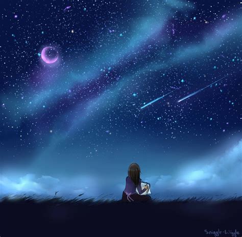 Night Sky Anime Girl Looking At The Sky