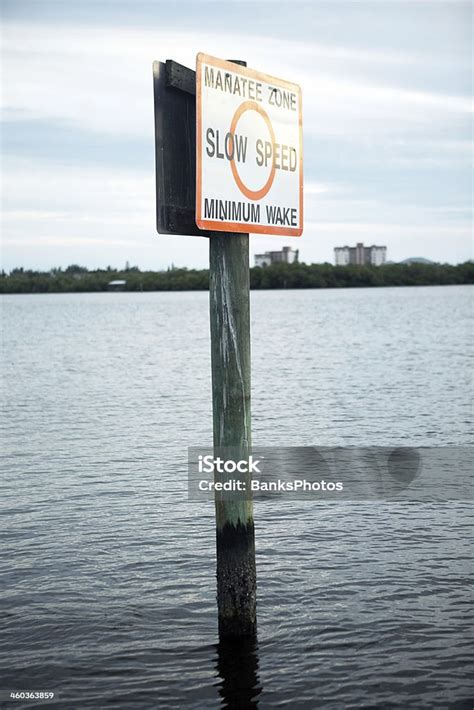 Manatee Protection Zone Sign In Waterway Stock Photo Download Image