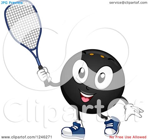 For squash, you need a pair of racquets (for singles), a squash ball and a court with fundamental measurement. Clipart of a Squash Ball Holding a Racket - Royalty Free ...