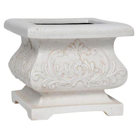 Mpg 18 In Sq Aged White Cast Stone Fiberglass Bombe Planter Pf5795aw