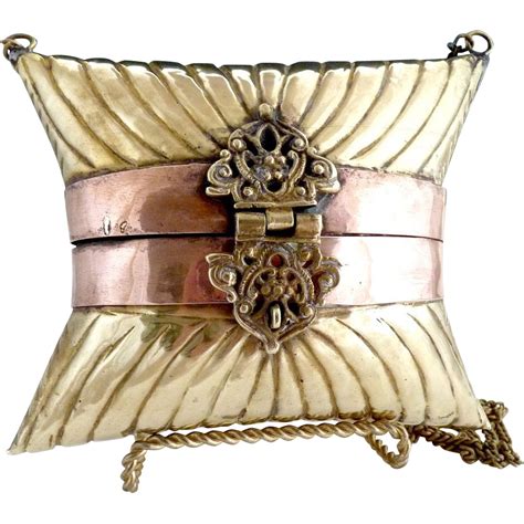 Brass Copper Pillow Purse Scroll Latch 1970s Copper Pillow Brass