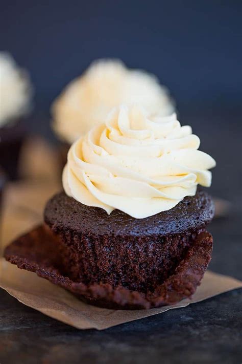Beat butter in bowl of electric mixer on medium speed until fluffy, about 1 minute. Chocolate Cupcakes with Vanilla Frosting | Brown Eyed ...