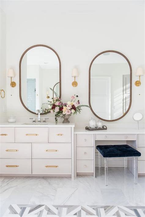 The invisible mounting hardware is designed to keep the top and bottom of the mirror flush against the wall. Long Master Bathroom with White and Gray Carrera Hexagon ...