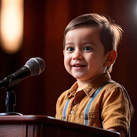 Premium Ai Image Small Child Happy And Confident Giving Speech At
