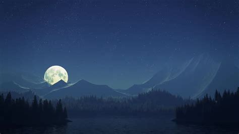 Animated Shot Of Full Moon Over A Mountain Lake Stock Video Footage