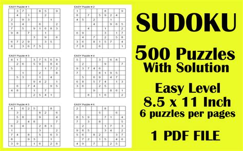500 Sudoku 6 Puzzles On Page Easy Graphic By Puzzleman · Creative Fabrica