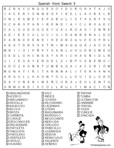 Spanish Word Search 5 Free From Includes Answer Key In Printable Pdf