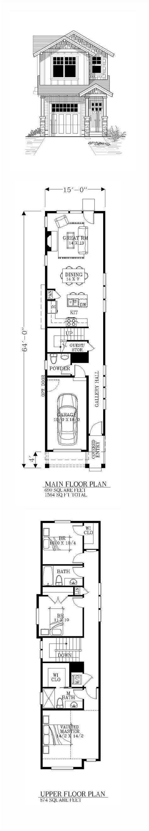 Narrow Lot House Plan 46245 Total Living Area 1564 Sq Ft 3