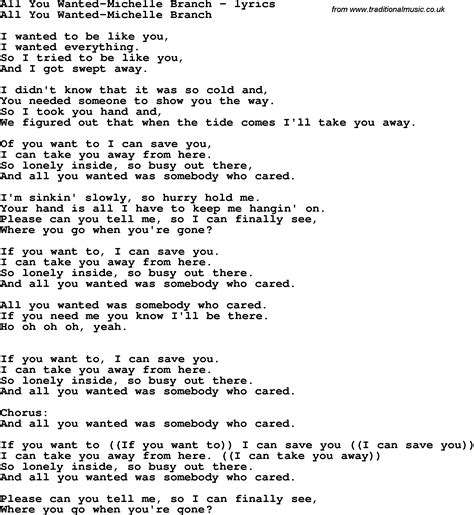 Love Song Lyrics for:All You Wanted-Michelle Branch
