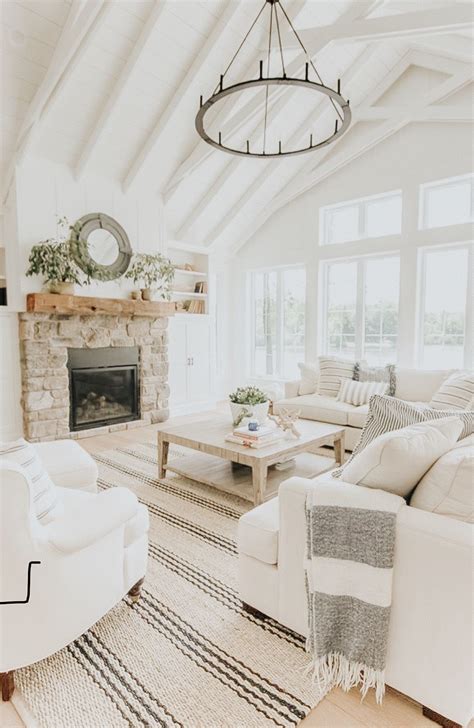 Modern Farmhouse Living Room White Painted Beams Home Decor