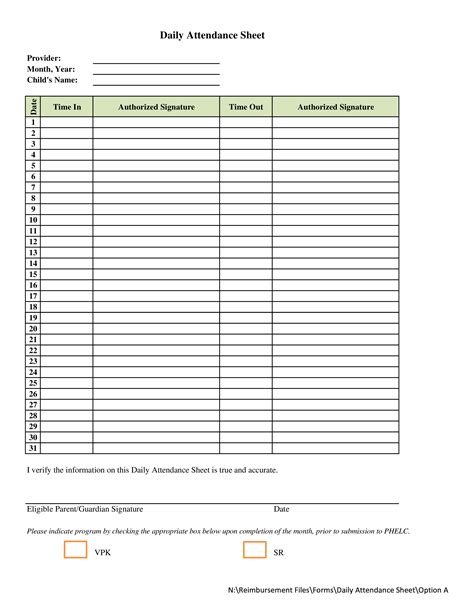 Daily Attendance Sign In Sheet Templates At
