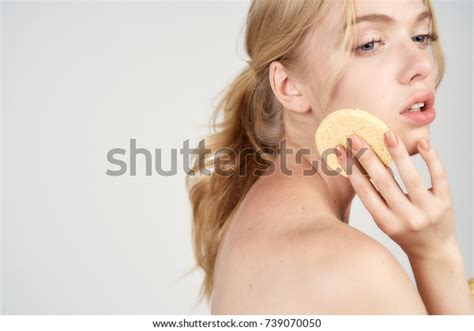 Woman Rubs Her Face Sponge On Stock Photo 739070050 Shutterstock