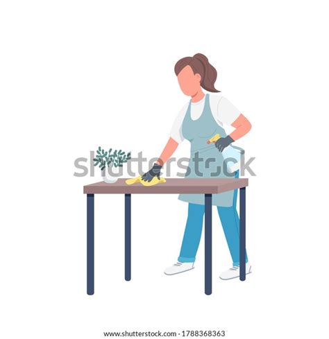 Housekeeper Wiping Dust Flat Color Vector Stock Vector Royalty Free