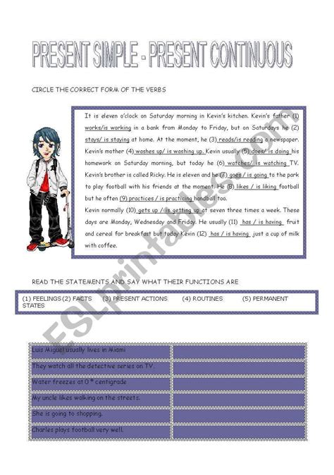Reading Comprehension Present Simple Vs Present Continuous Esl