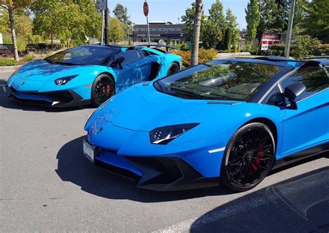 Two Lamborghini Aventador Super Veloce Roadsters Painted In Blue Le