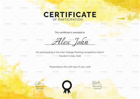 Painting Participation Certificate Design Template In Psd With Amazing