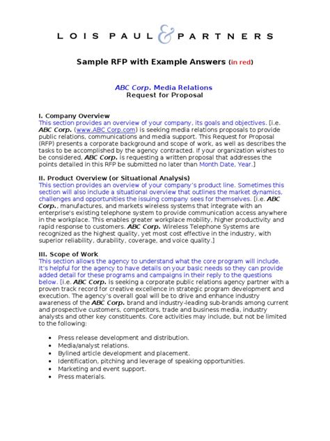 Rfp Sample Pdf Request For Proposal Public Relations