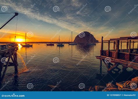 Beautiful Sunset In Morro Bay Harbor California Stock Image Image Of