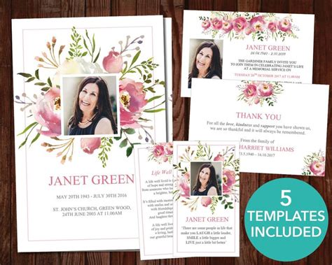 4 Page Floral Burst Funeral Program Template 4 Matching Templates