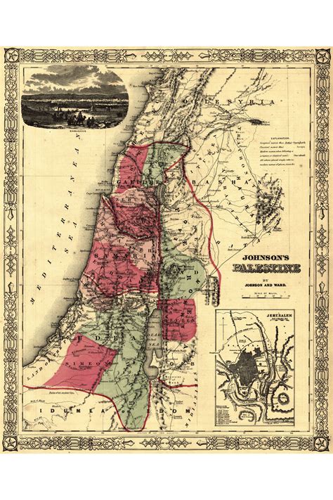 Palestine Judea Israel Holy Land Antique Map By Johnson And Ward 1864