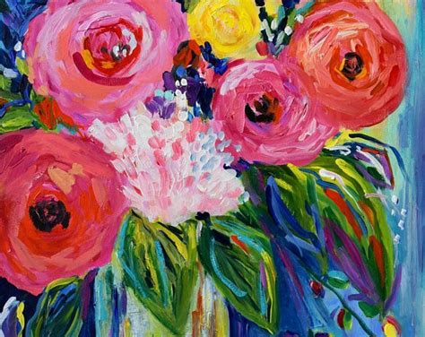 Large Bold Abstract Floral Still Life Bright Bouquet Abstract