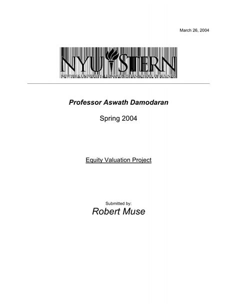 Professor Aswath Damodaran - NYU Stern School of Business