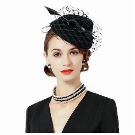 Black Fascinator Hat For Women Wool Pillbox Felt Hats Wedding Lady