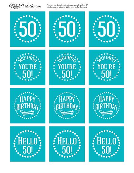 50th Birthday Cupcake Toppers Turquoise Nifty Printables