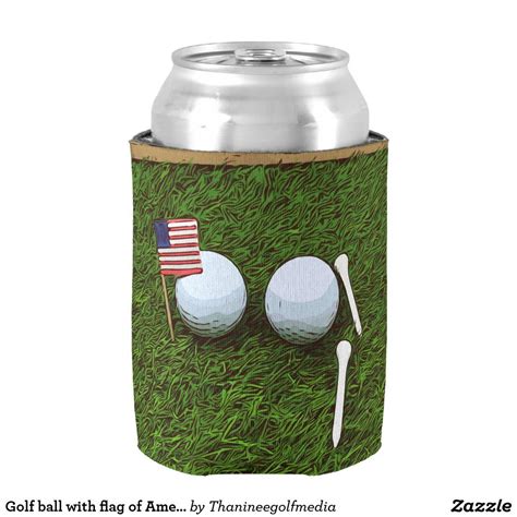 Golf Ball With Flag Of America On Green Grass Can Cooler