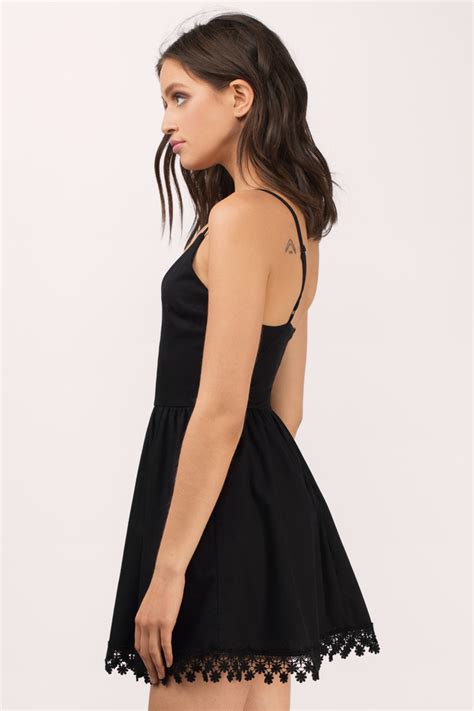 Cute Black Skater Dress Black Dress V Neck Dress Skater Dress