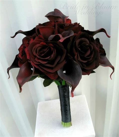 Wedding Bouquet Real Touch Majestic Red Calla Lily Black Hydrangea