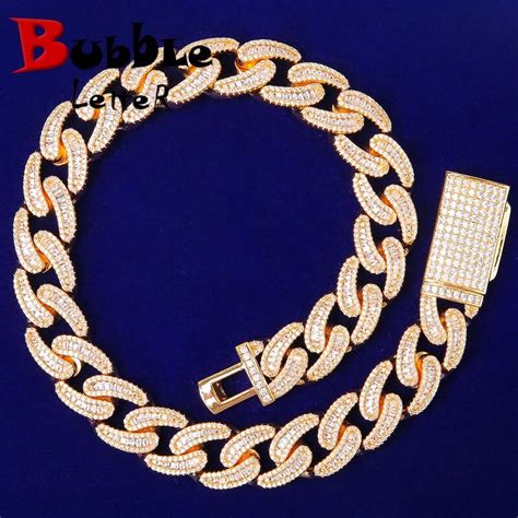 Bubble Letter Man Necklace Baguette Miami Cuban Chain Real Gold Plated
