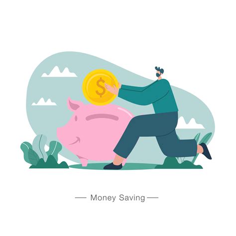 Money Saving Concept Illustration Man Saving Money In Piggy Bank
