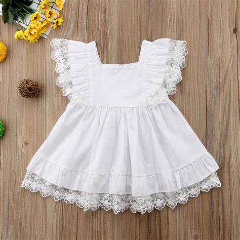 Summer Sleeveless Pageant Party Solid White Lace Square Collar Dresses