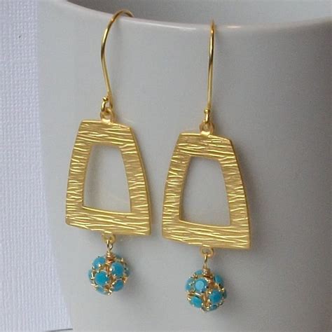 Items Similar To Turquoise Blue Gold Dangle Earrings Turquoise Jewelry