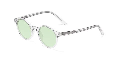 clear narrow acetate round tinted sunglasses with light green sunwear lenses 17519