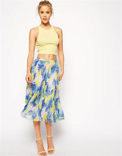 Asos Pleated Midi Skirt In Floral Print Asos Sale Printed Pleated