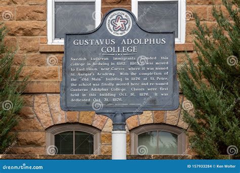 Historical Marker At Gustavus Adolphus College Editorial Stock Image
