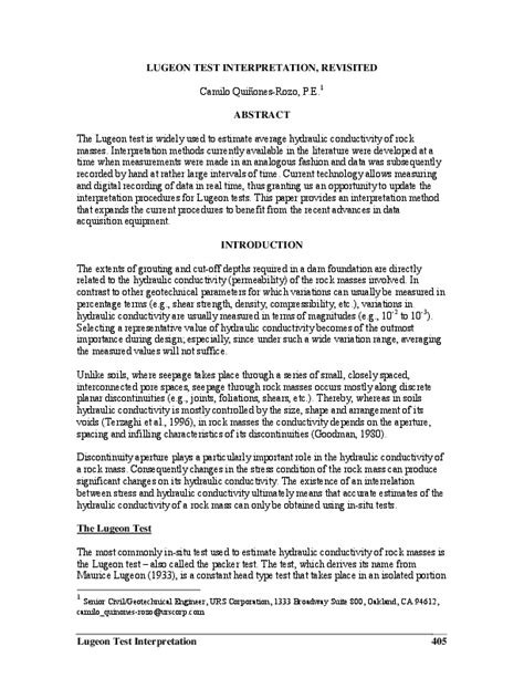 (PDF) Lugeon Test Interpretation 405 LUGEON TEST INTERPRETATION ...