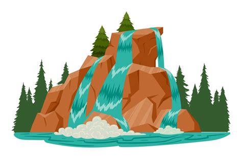 Premium Vector Cartoon Waterfall Landscape Wild Nature Streaming